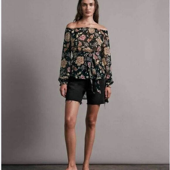 Rag & Bone NWT Sierra Floral Long Sleeve Sheer Blouse Black Multi Size XS - Picture 2 of 14